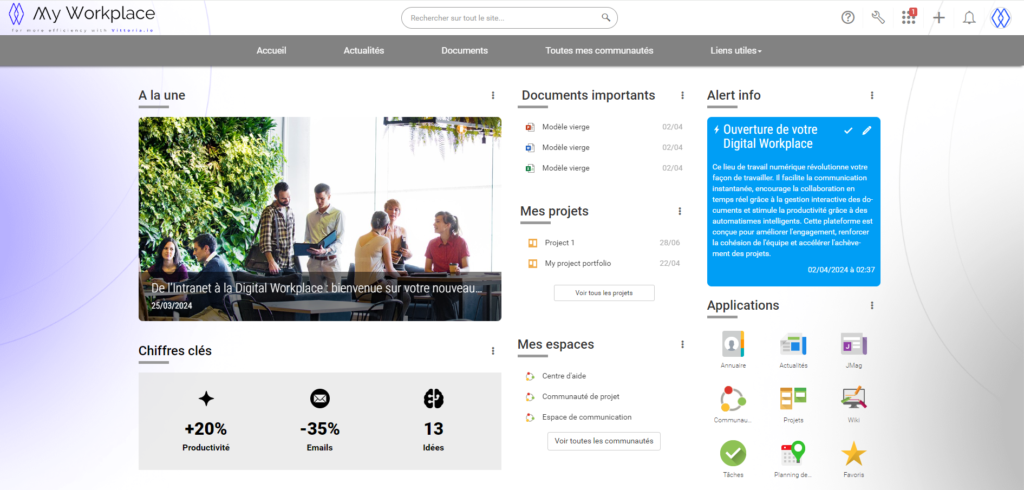 home page de l'outil collaboratif MyWorkplace Cloud